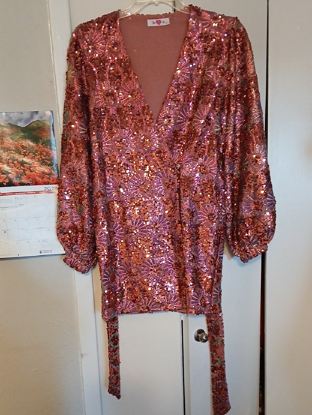 Buddy Love Pink Rose Sequin Wrap Tunic